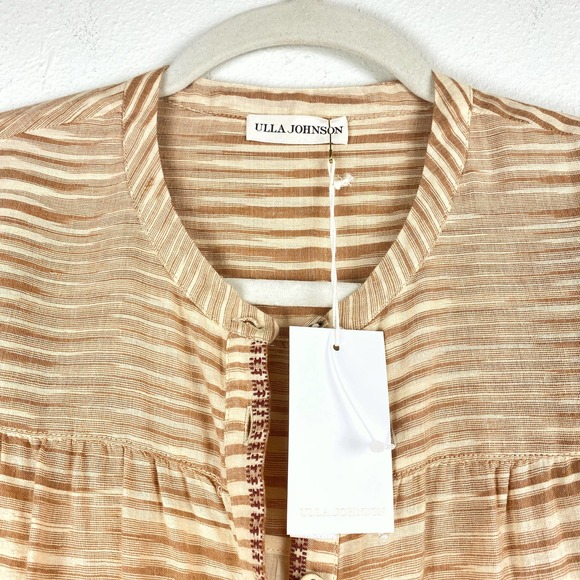 NWT Ulla Johnson Fiora Shirt Dress in Stripe Fawn Color Tie waist Casual Sz 8 - Picture 5 of 15
